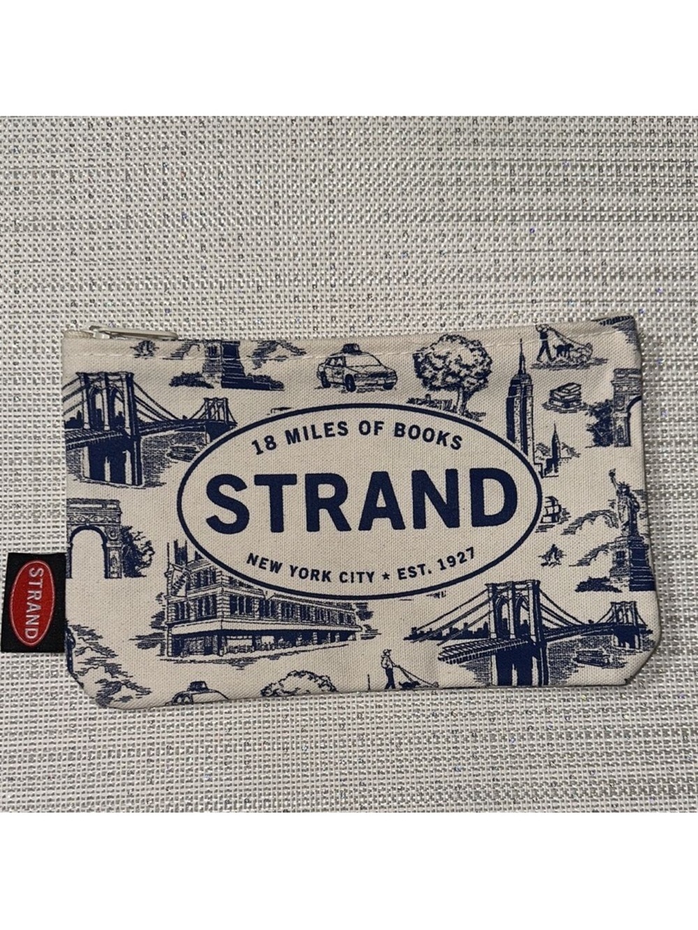 Strand Books Ivory Navy Canvas Toile NY City Print Essential Pencil Travel Case